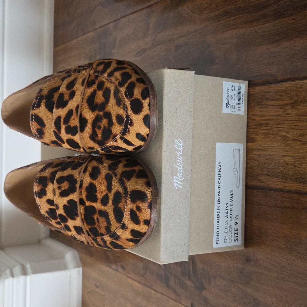 Madewell Women Penny Loafers In Leopard Calf Hair Size 9.5 Truffle Multi